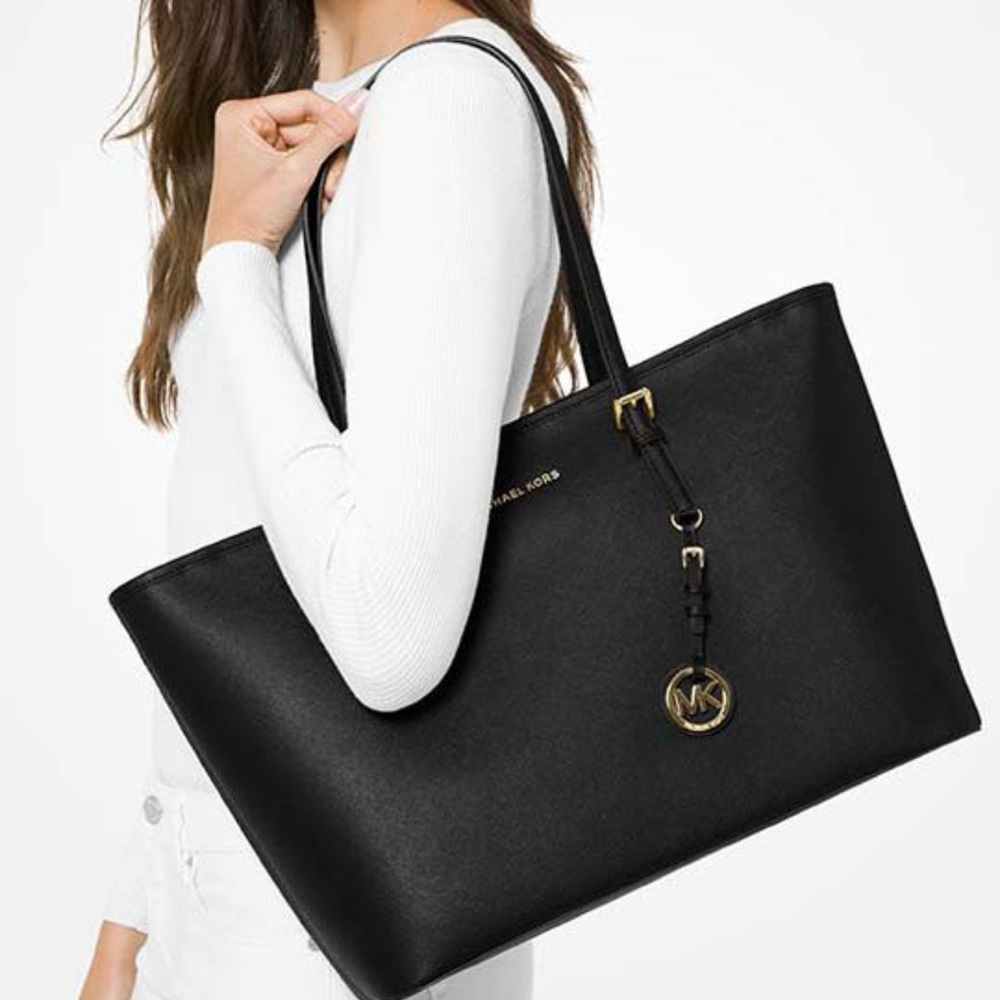 Michael Kors Jet Set Travel Multifunction Saffiano Leather Tote in Black